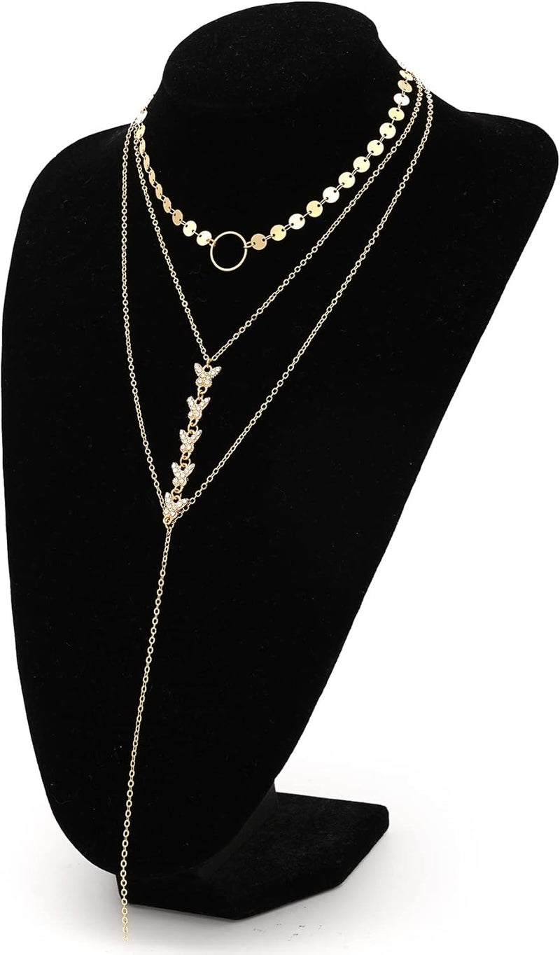 Suyi Stylish Layered Sequins Choker Necklace with Thin Long Chian Pendant for Women Lady - Image 5